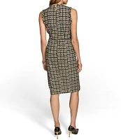 Donna Karan Houndstooth Metallic Tweed Crew Neck Sleeveless Sheath Dress