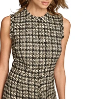 Donna Karan Houndstooth Metallic Tweed Crew Neck Sleeveless Sheath Dress