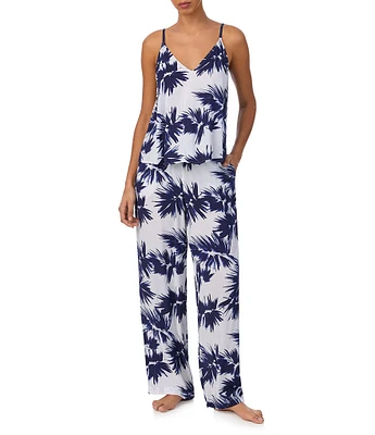 Donna Karan Ink Palm Print Sleeveless V-Neck Woven Pajama Set