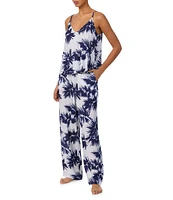 Donna Karan Ink Palm Print Sleeveless V-Neck Woven Pajama Set