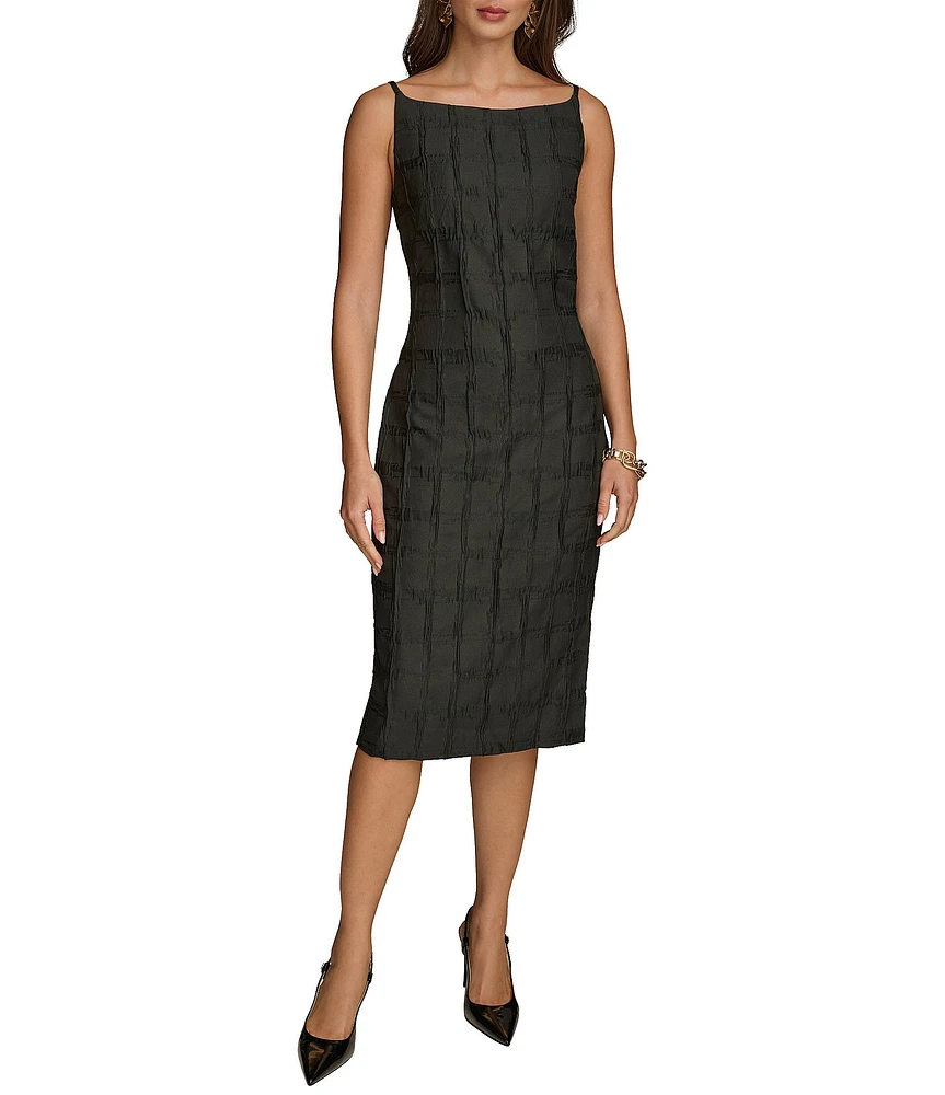 Donna Karan Jacquard Boat Neck Sleeveless Sheath Dress