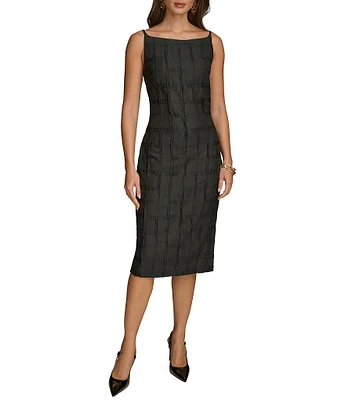 Donna Karan Jacquard Boat Neck Sleeveless Sheath Dress