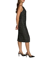 Donna Karan Jacquard Boat Neck Sleeveless Sheath Dress