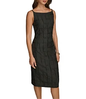 Donna Karan Jacquard Boat Neck Sleeveless Sheath Dress