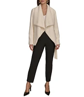 Donna Karan Jacquard Shawl Collar Long Sleeve Tie Waist Wrap Jacket