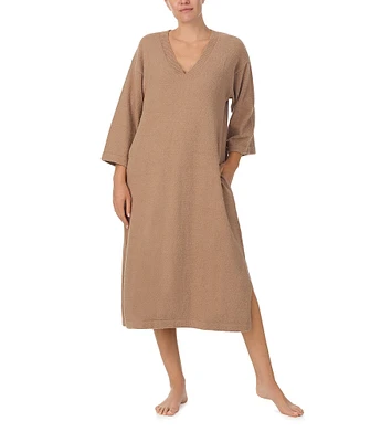 Donna Karan Knit 3/4 Sleeve V-Neck Midi Lounge Dress