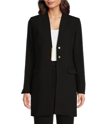 Donna Karan Knit Collarless Long Sleeve Snap Front Topper Jacket