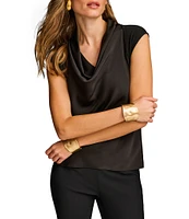 Donna Karan Knit Cowl Neck Short Sleeve Blouse