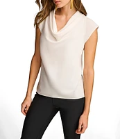 Donna Karan Knit Cowl Neck Short Sleeve Blouse