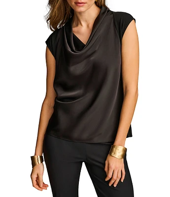 Donna Karan Knit Cowl Neck Short Sleeve Blouse