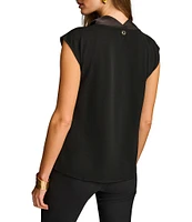 Donna Karan Knit Cowl Neck Short Sleeve Blouse