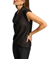 Donna Karan Knit Cowl Neck Short Sleeve Blouse