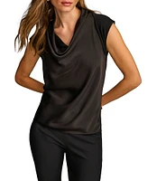 Donna Karan Knit Cowl Neck Short Sleeve Blouse