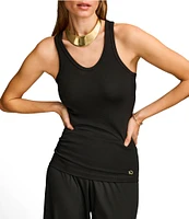 Donna Karan Knit Stretch Crepe Scoop Neck Sleeveless Tank