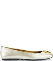 Donna Karan Kylee Metallic Leather Logo Ornament Ballet Flats