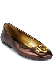 Donna Karan Kylee Metallic Leather Logo Ornament Ballet Flats