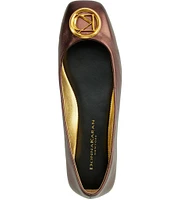 Donna Karan Kylee Metallic Leather Logo Ornament Ballet Flats