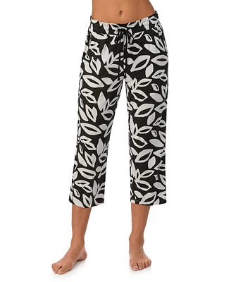 Donna Karan Leaf Print Knit Coordinating Cropped Pajama Pants