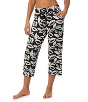 Donna Karan Leaf Print Knit Coordinating Cropped Pajama Pants