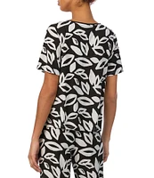Donna Karan Leaf Print Short Sleeve Boat Neck Knit Coordinating Pajama Top