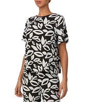 Donna Karan Leaf Print Short Sleeve Boat Neck Knit Coordinating Pajama Top
