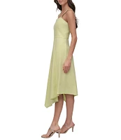 Donna Karan Linen Blend Crew Neck Sleeveless Paneled Blouson Dress