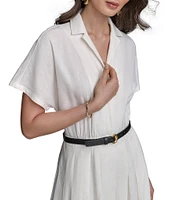 Donna Karan Linen Blend Short Sleeve Belted Midi Shirt Dress