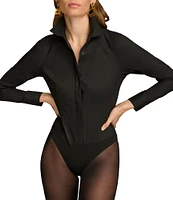 Donna Karan Long Sleeve Collared Button Front Bodysuit