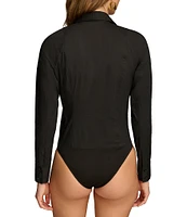 Donna Karan Long Sleeve Collared Button Front Bodysuit