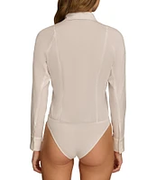 Donna Karan Long Sleeve Collared Button Front Bodysuit