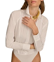 Donna Karan Long Sleeve Collared Button Front Bodysuit