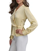 Donna Karan Long Sleeve Faux Wrap Blouse