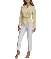 Donna Karan Long Sleeve Faux Wrap Blouse