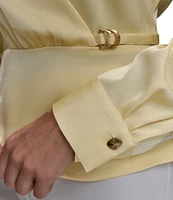 Donna Karan Long Sleeve Faux Wrap Blouse
