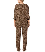 Donna Karan Long Sleeve Round Neck Jersey Knit Animal Print Pajama Set