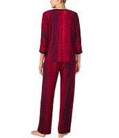 Donna Karan Long Sleeve Round Neck Jersey Knit Dotted Pajama Set