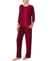 Donna Karan Long Sleeve Round Neck Jersey Knit Dotted Pajama Set