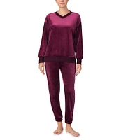 Donna Karan Long Sleeve V-Neck Solid Fleece Coordinating Lounge Top