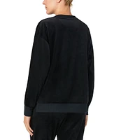 Donna Karan Long Sleeve V-Neck Solid Fleece Coordinating Lounge Top