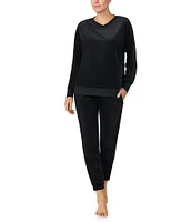 Donna Karan Long Sleeve V-Neck Solid Fleece Coordinating Lounge Top