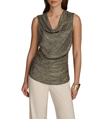 Donna Karan Metallic Foil Cowl Neck Sleeveless Top