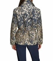 Donna Karan Metallic Jacquard Foldover Collar Elasticized Waist Full Zip Jacket
