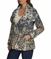 Donna Karan Metallic Jacquard Foldover Collar Elasticized Waist Full Zip Jacket