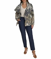 Donna Karan Metallic Jacquard Foldover Collar Elasticized Waist Full Zip Jacket