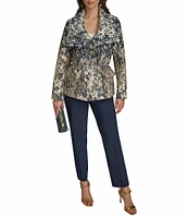 Donna Karan Metallic Jacquard Foldover Collar Elasticized Waist Full Zip Jacket