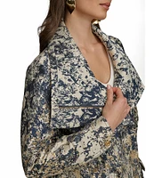 Donna Karan Metallic Jacquard Foldover Collar Elasticized Waist Full Zip Jacket