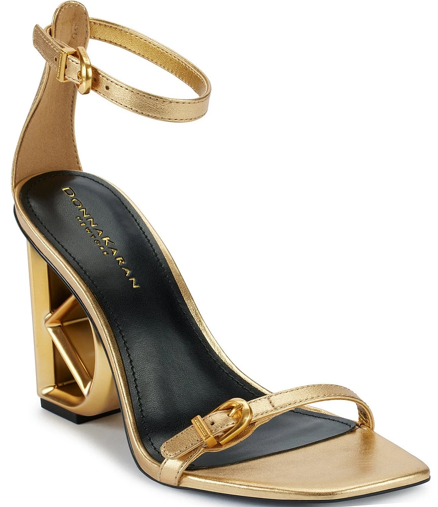 Donna Karan Metallic Leather Ankle Strap Sandals