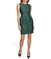 Donna Karan Metallic Pebble Jacquard Crew Neck Sleeveless Fit & Flare Dress