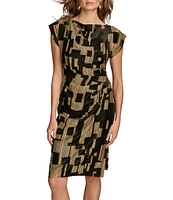 Donna Karan Metallic Velvet Boat Neck Cap Sleeve Sheath Dress