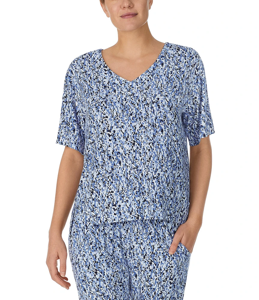 Donna Karan Micro Modal Short Sleeve V-Neck Coordinating High-Low Hem Lounge Top